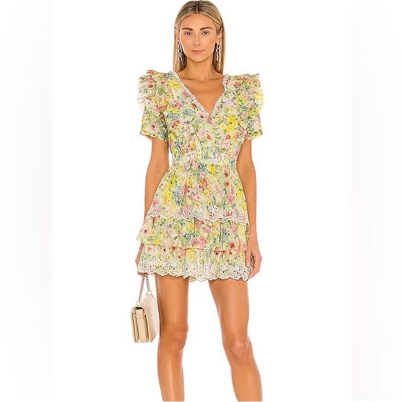 LoveShackFancy Dresses & Skirts - LoveShackFancy Aldina Tiered Yellow Floral Broderie Mini Dress M